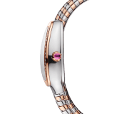 Serpenti Tubogas double spiral watch with stainless steel case, 18 kt rose gold bezel set with diamonds, silver opaline dial with guilloché soleil treatment, stainless steel and 18 kt rose gold bracelet 103149 image 4