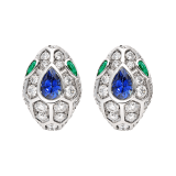 Serpenti 18 kt white gold earrings, set with a blue sapphire on the head, emerald eyes and pavé diamonds. 355355 image 1