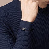 "Serpenti Forever" bracelet in Midnight Sapphire blue fabric with an alluring snakehead décor in light gold-plated brass enamelled in black and glittery Hawk's Eye grey, with seductive black enamel eyes. SERP-STRINGd image 3