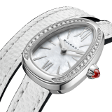 Serpenti watch with stainless steel case set with diamonds, white mother-of-pearl dial and interchangeable double spiral bracelet in white karung leather. 102781 image 3