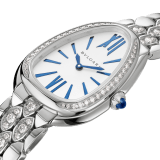 SERPENTI SEDUTTORI Lady Watch. 33 mm, 18kt withe gold case and bracelet set with diamonds. 18kt white gold crown set with 1 cab cut sapphire. White silver opaline. 18kt white gold bracelet with folding clasp. Quartz movement, hours and minutes functions. Water-resistant up to 30 metres. 103276 image 2