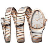 Serpenti Tubogas double spiral watch with stainless steel case, 18 kt rose gold bezel set with diamonds, silver opaline dial with guilloché soleil treatment, stainless steel and 18 kt rose gold bracelet 103149 image 2