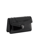 Serpenti Forever East-West small shoulder bag in black Shiny Brushed calf leather with black nappa leather lining. Captivating snakehead magnetic closure in dark ruthenium-plated brass embellished with black enamel and dark ruthenium-plated brass scales, and black onyx eyes. 1237-CLd image 2