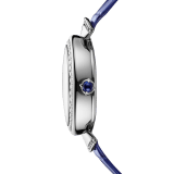 DIVAS' DREAM watch with 18 kt white gold case set with brilliant-cut diamonds, aventurine dial with hand-painted peacock set with diamonds and dark blue alligator bracelet 102740 image 3