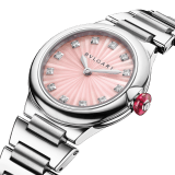 Lvcea polished and satin-brushed stainless steel watch with pink mother-of-pearl marquetery dial and 12 diamond indexes. Water-resistant up to 50 metres 104107 image 2