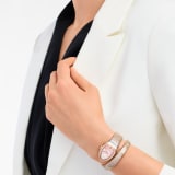 Tadao Ando x Bvlgari Serpenti Tubogas Limited Edition single-spiral watch in 18 kt rose gold and stainless steel with pavé diamonds on the bezel and pink mother-of-pearl dial. Water-resistant up to 30 metres. SERPENTI-TUBOGAS-TADAO-ANDO-PINK image 1