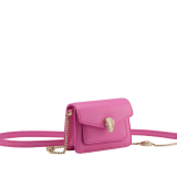 Serpenti Forever micro bag in amaranth garnet red calf leather. Captivating snakehead closure in light gold-plated brass embellished with red enamel eyes. SEA-MICROXBODY image 1
