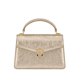 Sac à main Serpenti Forever mini modèle en autruche métallique doré raffiné avec doublure en cuir nappa rose cristal. Captivant fermoir magnétique Serpenti en laiton doré orné d’un pavé de zircones champagne et d’yeux en onyx. 295157 image 1