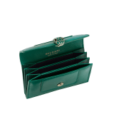 "Serpenti Forever" gusseted card holder in black calf leather. Tempting light gold-plated brass snakehead stud closure, finished with matte black enamel, and black enamel eyes. SEA-CCACCORDEON image 2