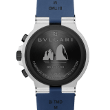 Bvlgari Aluminium Capri Edition watch with mechanical manufacture movement, automatic winding, chronograph, 40 mm aluminium case, dark blue rubber bezel and bracelet, and blue shaded dial. Water-resistant up to 100 metres. Special Edition limited to 1,000 pieces 103844 image 4