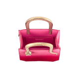Serpentine mini tote bag in beetroot spinel fuchsia degradé lizard skin with azalea quartz pink nappa leather lining. Captivating snake body-shaped handles in light gold-plated brass embellished with engraved scales and red enamel eyes. SRN-1223-LD image 4