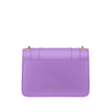 Serpenti Forever small crossbody bag in white agate calf leather with heather amethyst fuchsia grosgrain lining. Captivating snakehead closure in light gold-plated brass embellished with black and white agate enamel scales and green malachite eyes. 1082-CLb image 3