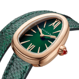 Serpenti watch with 18 kt rose gold case, green lacquered dial and interchangeable double spiral bracelet in green karung leather. 102726 image 3