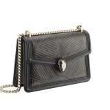 “Serpenti Diamond Blast” shoulder bag in white agate calf leather, featuring a Whispy Chain motif in light gold finishing. Iconic snakehead closure in light gold plated brass enriched with black and white agate enamel and black onyx eyes. 922-WC image 3