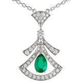 Durchbrochene DIVAS' DREAM Halskette aus 18 Karat Weißgold mit einem Smaragd in Tropfenform, runden Smaragden im Brillantschliff, einem runden Diamanten im Brillantschliff und Diamant-Pavé 356955 image 3