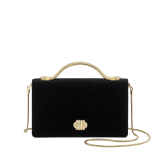 Tubogas Top Handle bag in black velvet with black nappa leather lining. Iconic Tubogas handle in gold-finished brass with Parentesi details and clasp closure, both set with zirconia. 295644 image 4