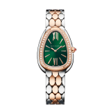Serpenti Seduttori watch with stainless steel case, 18 kt rose gold bezel set with 38 round brilliant-cut diamonds (about 0.39 ct), green dial and 18 kt rose gold and stainless steel bracelet. Size 165 mm. Water-resistant up to 30 meters. 103526 image 1