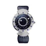 DIVAS' DREAM watch with mechanical manufacture movement, automatic winding, 18 kt white gold case set with round brilliant-cut diamonds and sapphires, aventurine rotating discs with diamonds and printed constellations and dark blue alligator bracelet 102842 image 1