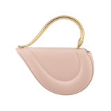 Serpenti Cuore 1968 medium top handle bag in star rose pink calf leather with crystal rose nappa leather lining. Captivating snake body-shaped top handle in gold-plated brass embellished with engraved scales and zirconia eyes; press-button closure. 294801 image 3
