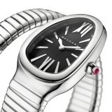 Serpenti Tubogas Uhr mit einfach geschwungenem Armband, Gehäuse und Armband aus Edelstahl und schwarzem Opalin-Zifferblatt. SrpntTubogas-black-dial2 image 2
