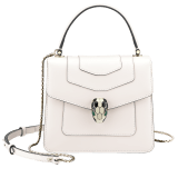 Flap cover bag Serpenti Forever in white agate calf leather. Brass light gold plated hardware and snake head closure in black and white enamel with eyes in green malachite. 752-CLa image 1