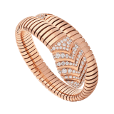 Serpenti Tubogas single spiral bracelet in 18 kt rose gold, set with pavé diamonds on the head and the tail. BR856845 image 1