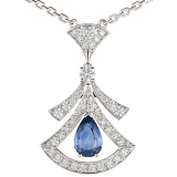 DIVAS' DREAM 18 kt white gold openwork necklace set with a pear-shaped sapphire, round brilliant-cut sapphires, a round brilliant-cut diamond and pavé diamonds. 357325 image 3