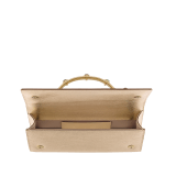 Bvlgari Tubogas Cabochon evening clutch in gold striated calf leather with crystal rose nappa leather lining. Iconic Tubogas handle in gold-plated brass embellished with coloured cabochon hard stones, zirconia and magnetic closure. 295471 image 3