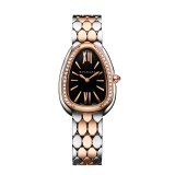 Serpenti Seduttori watch with stainless steel case, 18 kt rose gold bezel set with 38 round brilliant-cut diamonds, black lacquered dial, stainless steel and 18 kt rose gold bracelet with folding buckle. Water-resistant up to 30 metres 103951 image 1