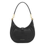 Serpenti Ellipse medium shoulder bag in Urban grain and smooth Niagara sapphire blue calf leather with cloud topaz blue grosgrain lining. Captivating snakehead closure in gold-plated brass embellished with black onyx scales and red enamel eyes. 1190-UCL image 5