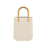 Serpentine mini tote bag in ivory opal Metropolitan calf leather with black nappa leather lining. Captivating snake body-shaped handles in gold-plated brass embellished with engraved scales and red enamel eyes. SRN-1223-CL image 3
