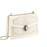 “Serpenti Diamond Blast” shoulder bag in white agate calf leather, featuring a Whispy Chain motif in light gold finishing. Iconic snakehead closure in light gold plated brass enriched with black and white agate enamel and black onyx eyes. 922-WC image 2