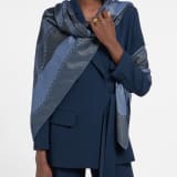 Serpenti 75 Lux scarf in fine navy blue jacquard silk and cashmere. Made of 63% silk, 24% cashmere, 8% metal and 5% polyamide. SERPENTI75-LUX-SQ image 1