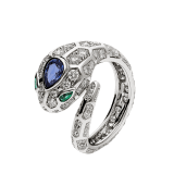 Serpenti 18 kt white gold ring set with a blue sapphire on the head, emerald eyes and pavé diamonds AN858337 image 1