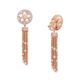 Jannah Flower 18 kt rose gold earrings set with mother-of-pearl inserts and pavé diamonds, and with an 18 kt rose gold and pavé diamond tassel 358488 image 3