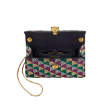 Mini borsa a tracolla Serpenti Forever con motivo Calla realizzato con cristalli oro e argento applicati su pelle scamosciata beige travertino e fodera in nappa agata beige. Accattivante chiusura magnetica Serpenti in ottone placcato oro chiaro con squame diamantate e occhi in onice nera. SEA-002-0986XS-CALLA image 3