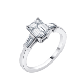 Griffe solitaire ring in platinum with one emerald cut diamond and two side diamonds 331649 image 2