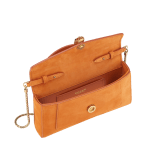 Serpenti Forever phone case in Terracotta nubuck leather. Captivating snakehead magnetic closure in gold-plated brass embellished with Terracotta enamel and gold-plated brass scales, and black onyx eyes. 295636 image 2