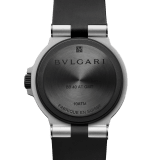 Bvlgari Aluminium GMT watch with mechanical movement, automatic winding, GMT 24h function, 40 mm aluminium case, black rubber bezel with double logo engraving, white dial, SLN indexes and hands, titanium caseback and black rubber bracelet. Water-resistant up to 100 metres 103963 image 4