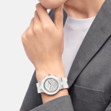 Bvlgari Aluminium Special Edition Chronograph watch with mechanical manufacture movement, automatic winding and chronograph, 40 mm sandblasted aluminium case, white rubber bezel and bracelet, and varnish white dial. Water-resistant up to 100 metres 104235 image 3