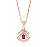 DIVAS' DREAM necklace in 18 kt rose gold set with a pear-shaped rubellite, a round brilliant-cut diamond and pavé diamonds 360619 image 1