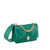 Serpenti Cabochon Maxi Chain mini crossbody bag in soft flash diamond calf leather with maxi graphic quilted motif and deep jade green nappa leather lining. Captivating snakehead magnetic closure in light gold-plated brass embellished with white mother-of-pearl scales and red enamel eyes. 1164-MSMb image 2