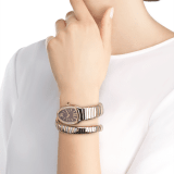 Serpenti Tubogas single spiral watch with stainless steel case, 18 kt rose gold bezel set with brilliant-cut diamonds, brown dial with guilloché soleil treatment, stainless steel and 18 kt rose gold bracelet SERPENTI-TUBOGAS-1T-brownDialDiam image 1