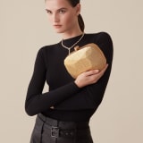 "BVLGARI Cocktail" hard clutch in "Molten" gold karung skin with black nappa leather inner lining. New Serpenti head closure in gold-plated brass complete with ruby-red enamel eyes. 526-BRILLIANTCUT image 3