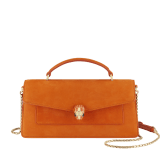 Serpenti Forever Elongated top handle bag in Terracotta nubuck leather with Terracotta nappa leather lining. Captivating snakehead magnetic closure in light gold-plated brass embellished with Terracotta enamel and gold-plated brass scales, and black onyx eyes. 295620 image 4