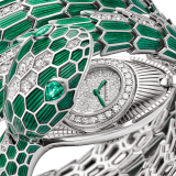 Serpenti Misteriosi High Jewellery secret watch with mechanical manufacture micro-movement with manual winding, 18 kt white gold case and bracelet with green lacquer, brilliant-cut diamonds and two pear-cut emeralds, with pavé-set diamond dial. 103560 image 3