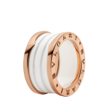 B.zero1 four-band ring with two 18 kt rose gold loops and a white ceramic spiral. B-zero1-4-bands-AN855564 image 1