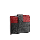 "BVLGARI BVLGARI" card holder in black and ruby red grain calf leather. Iconic logo decoration in palladium plated brass. 290070 image 3