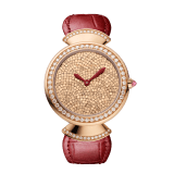 Divas' Dream 18 kt rose gold watch with diamond-set bezel and links, gold mosaic dial, red hands and red alligator bracelet. Water-resistant up to 30 metres 103996 image 1
