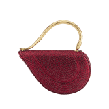 Serpenti Cuore 1968 top handle bag with gold Neige Pavé Crystals applied on a suede base and bright travertino nappa internal lining. Captivating snake body-shaped top handle in gold-plated brass embellished with engraved scales and zirconia eyes; press-button closure. SRN-001-1367S-CRYS image 2